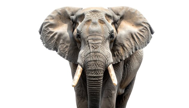 A large elephant with big ears and tusks looking forward