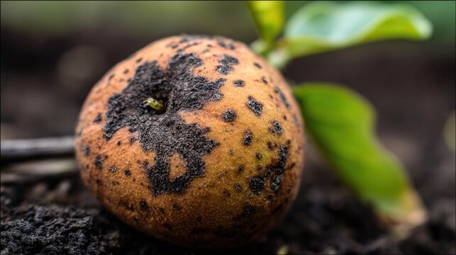 euclid. A rotting fruit on damp soil with morning light and water droplets. menu design, packaging mockups, designed for culinary blogs and recipe cards for restaurants, simplifies recipe learning.