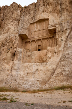 Ancient tomb carved in rock in Naqsh-e Rostam near Persepolis, Iran