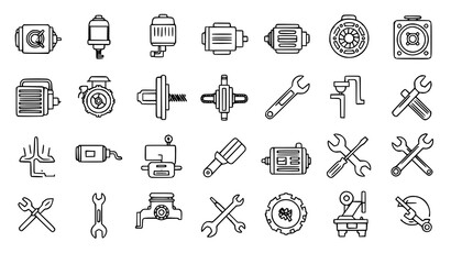 Electronic motor line icon set repair equipment vector collection