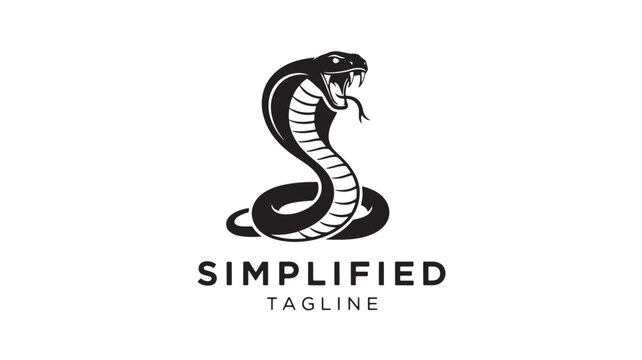 Cobra snake logo in simple black line art with striped body, hood, and minimal cobra branding on white background