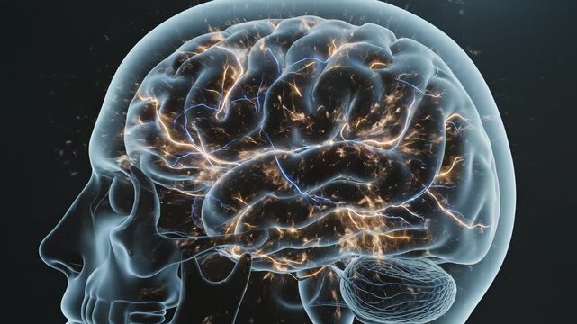 Human brain with electric activity for commercial backgrounds, digital design, and advertising