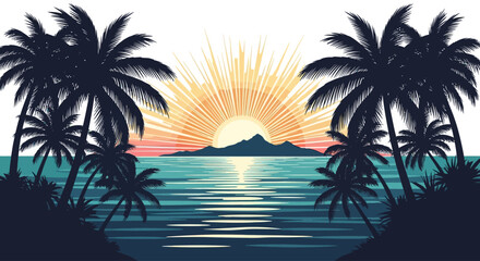 Obraz premium Palm trees on a tropical shore.