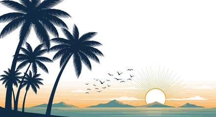 Obraz premium Silhouette of palm trees at sunset.