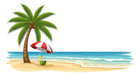 Fototapeta premium Palm tree on sandy beach scene.
