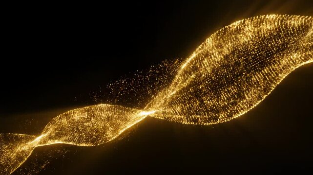 Golden light wave on black background for commercial backgrounds, digital design, and advertising