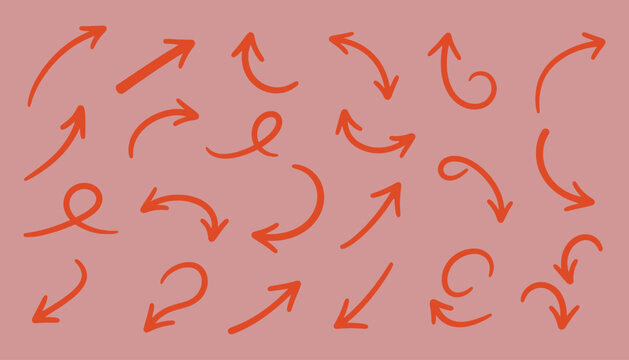 Various red arrows on a light pink background