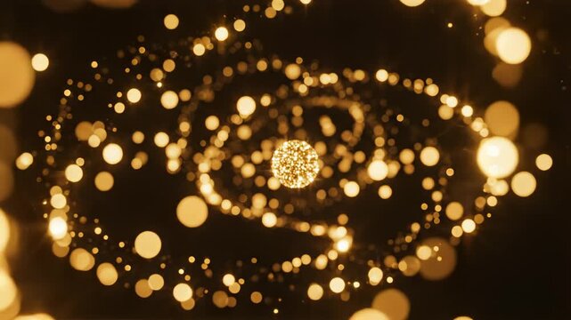 Golden glowing particles in space for commercial backgrounds, digital design, and advertising