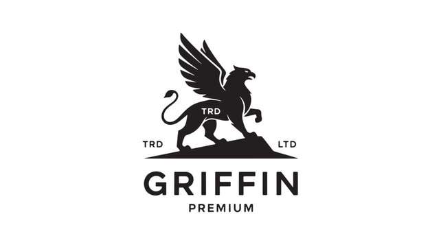 Griffin premium logo with black winged lion mascot and TRD LTD markings on white background for branding