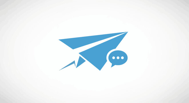 Blue paper airplane with speech bubble, symbolizing communication and messaging