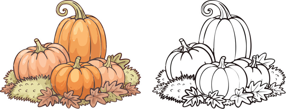Illustration and outline set isolated on transparent background