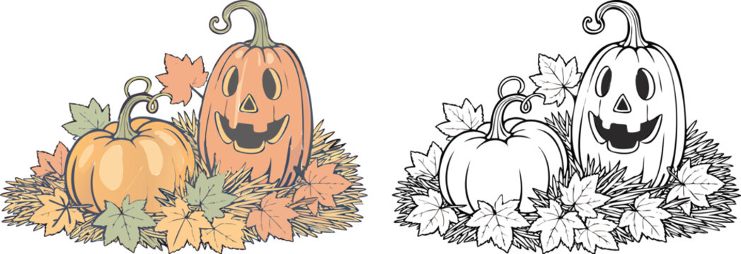 Illustration and outline set isolated on transparent background