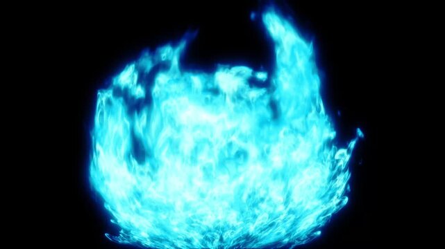 Blue Fiery Ring Flame Loop Background &ndash; Cinematic Fire Vortex Animation, Abstract Burning Energy Effect