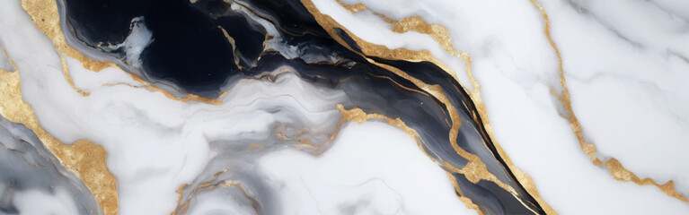Black White Marble Abstract Background with Gold Veins, Luxury Fluid Stone Texture, Elegant Geode Ink Pattern for Premium Interior Design