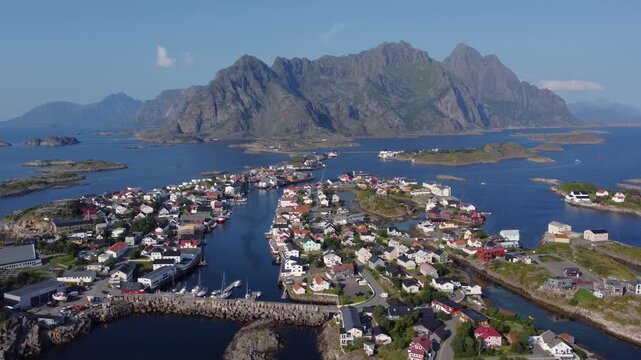 Aerial shot of Henningsvaer, Lofoten in Norway
