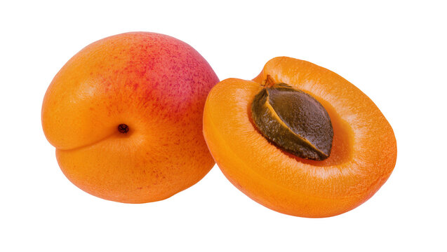 Ripe Orange Apricots Whole and Halved with Seed