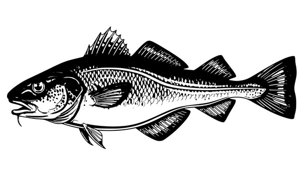 Detailed cod fish illustration vector isolated on white
