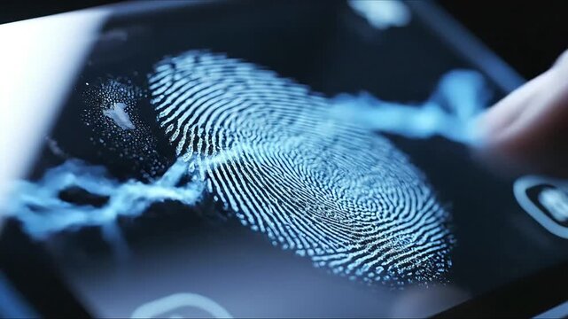 Finger print on digital screen closeup.