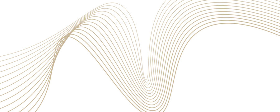 Luxury abstract gold wavy line pattern (kurva guilloche) dengan ruang copy. Warna emas yang elegan, gradien mulus pada latar belakang putih. Tekstur vektor premium bergaris untuk spanduk,