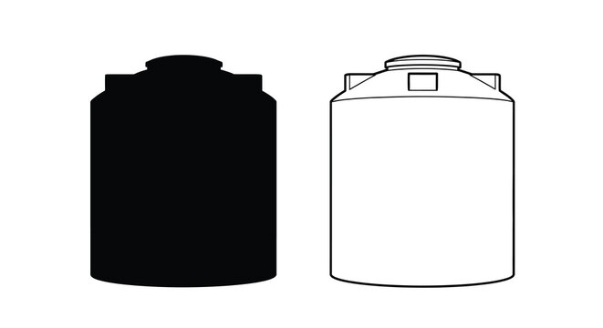 Two water tanks one a dark silhouette against a white background
