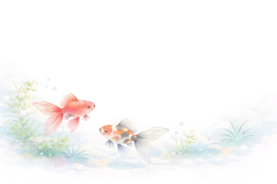Soft pastel goldfish on minimal Japanese style background with copy space