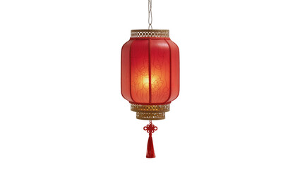 Red Chinese Lantern with Floral Design and Gold Tassel Hanging © Federica