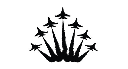 Formation of fighter jets leaving vapor trails a striking silhouette © MDSAJIB