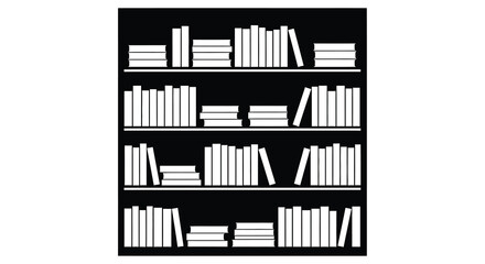 Bookshelves filled with books presented as a stark white silhouette © MDSAJIB