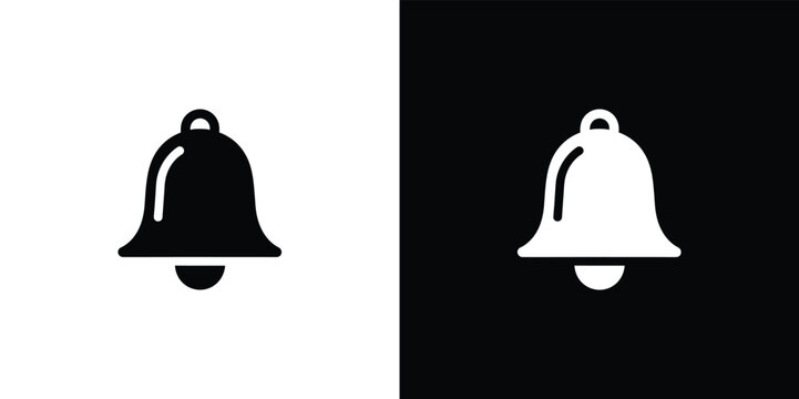Black and white bell on split color background notification symbol