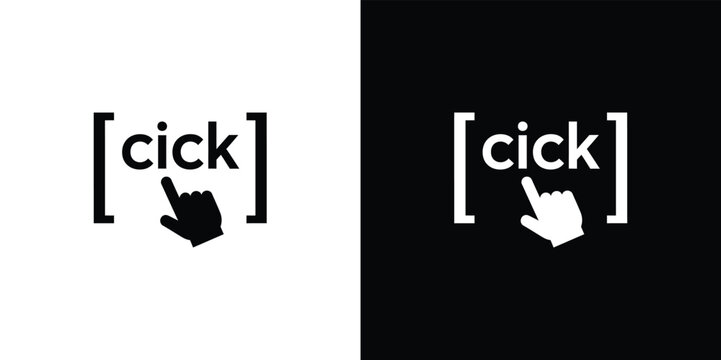 Black and white click with hand cursor and brackets pointer