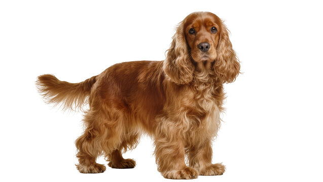 Red American Cocker Spaniel Standing Alertly with Long Fur