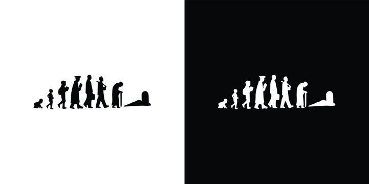 Human evolution silhouettes on white and black backgrounds white background people