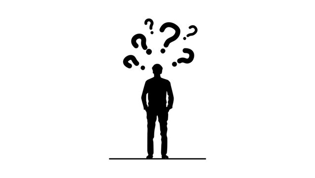 a guy with question marks above his head, black isolated silhouette
