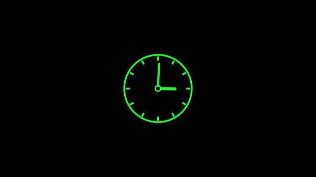 A minimalist green clock face displays approximately ten minutes after the hour