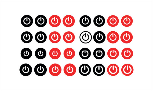 Grid of power buttons in red and black circles on off button start stop button