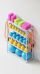 Obraz premium Colorful gym equipment storage rack.