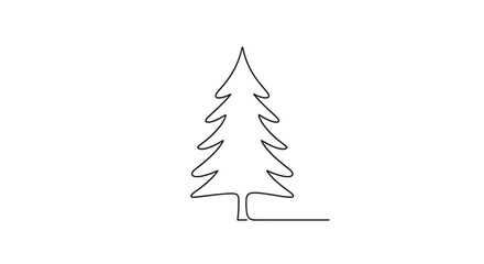 Obraz premium Single Continuous Line Drawing of a Stylized Evergreen Tree on a Clean White Background