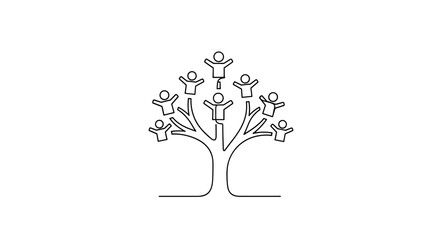 Obraz premium Human Connection Tree Continuous One Line Drawing
