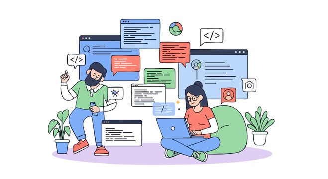 Web Developers Working on Software Coding and Program Development