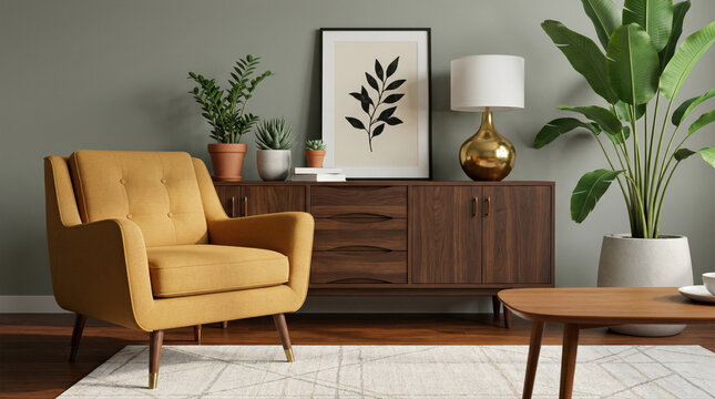 Bright therapy room with yellow armchair and plants zoom virtual meetings backgrounds backdrop