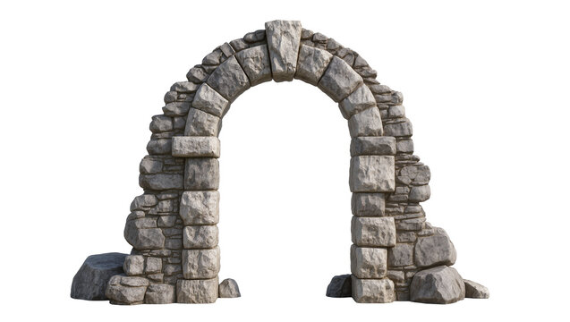 Rustic gray stone archway with weathered texture and moss details