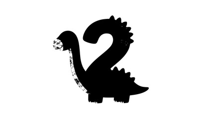 Cute brontosaurus number two dinosaur cartoon for second birthday kids vector illustration isolated on white © Liton