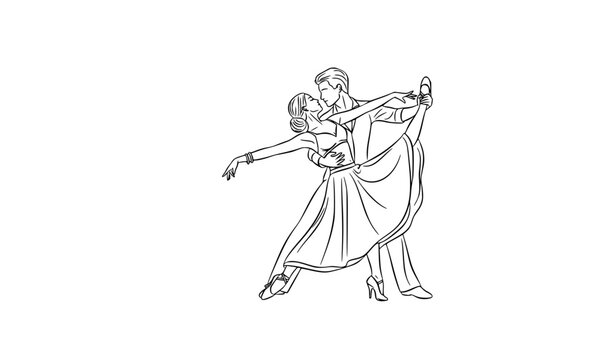 Black and white romantic couple dance vector illustration with stylish female dancer and elegant movement