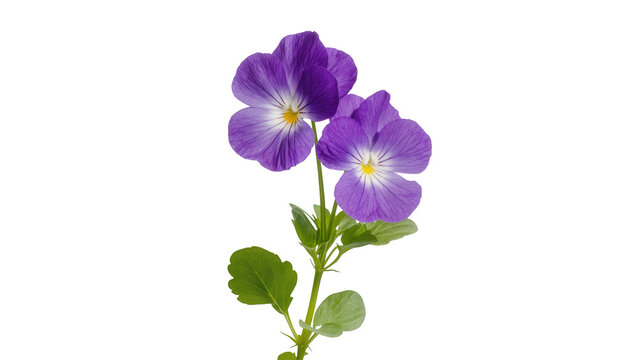 Purple pansy flowers with green foliage and stems