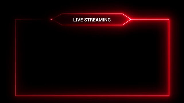 Neon red live streaming overlay frame on a black background modern design