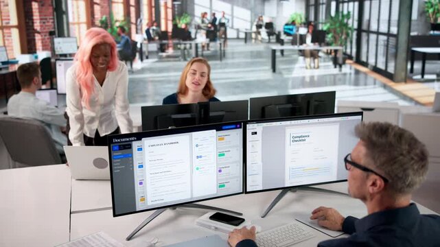 Project Manager Reviewing Document Workflow On Computer
