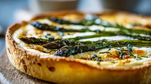 A delicate asparagus and ricotta tart baked until golden under airy March light