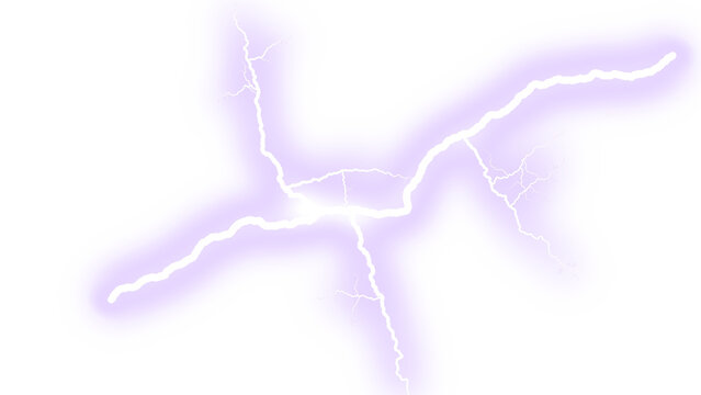 Purple lightning bolt with electric discharge effect, glowing violet thunderbolt strike, powerful atmospheric electricity and energy flash isolated PNG with Transparent Background