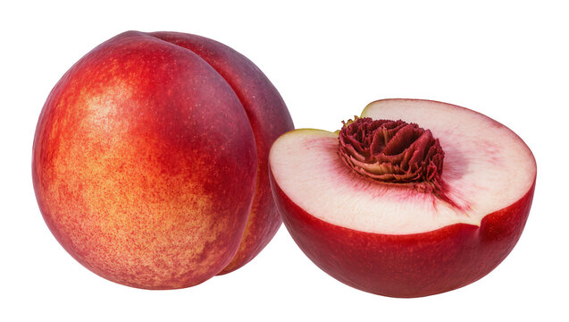 Ripe Red Freestone Peach Whole and Half with Seed