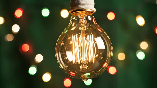 Vintage light bulb with festive bokeh for commercial backgrounds, digital design, and advertising